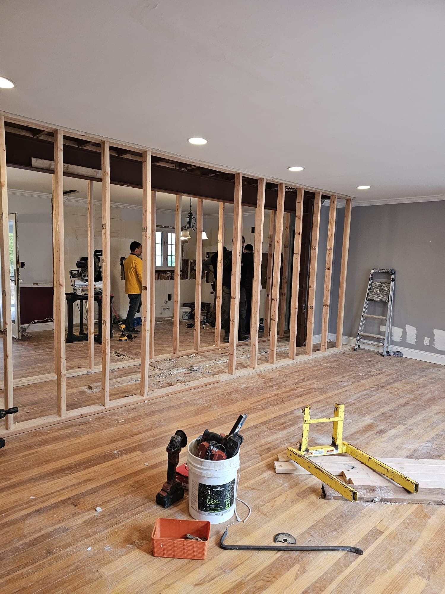 New wall framing during an interior renovation